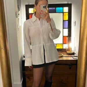 Co White Textured Blouse women's XL White Button down shirt